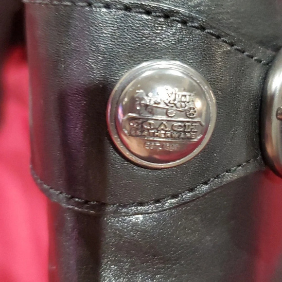 Coach tall heeled black leather silver hardware boots - Picture 5 of 9